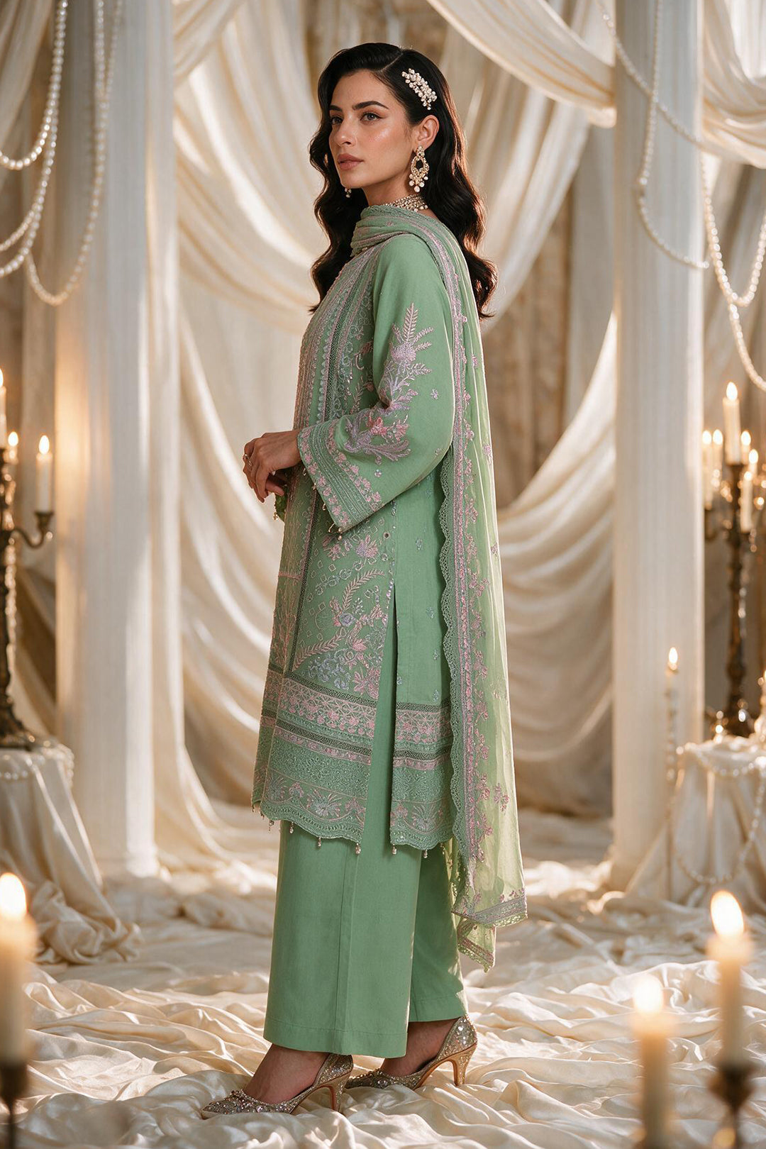 Embroidered Kurta Dupatta Trouser - 0763