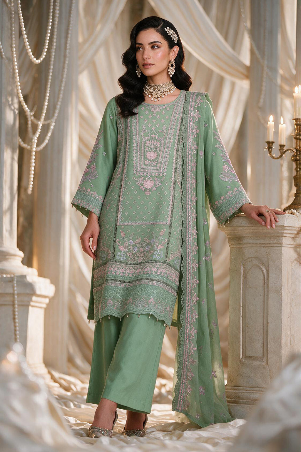 Embroidered Kurta Dupatta Trouser - 0763
