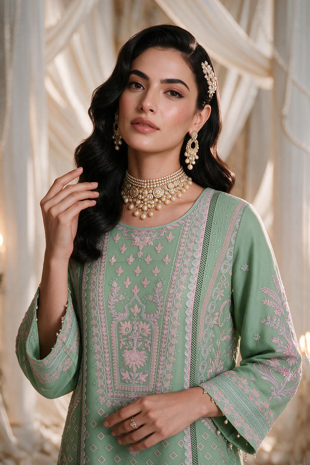 Embroidered Kurta Dupatta Trouser - 0763