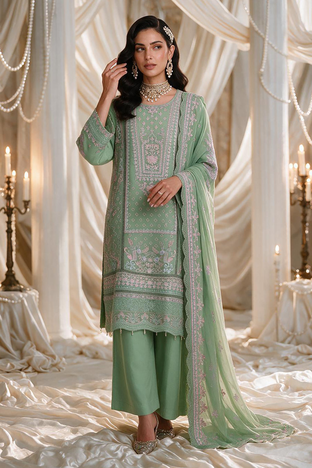 Embroidered Kurta Dupatta Trouser - 0763