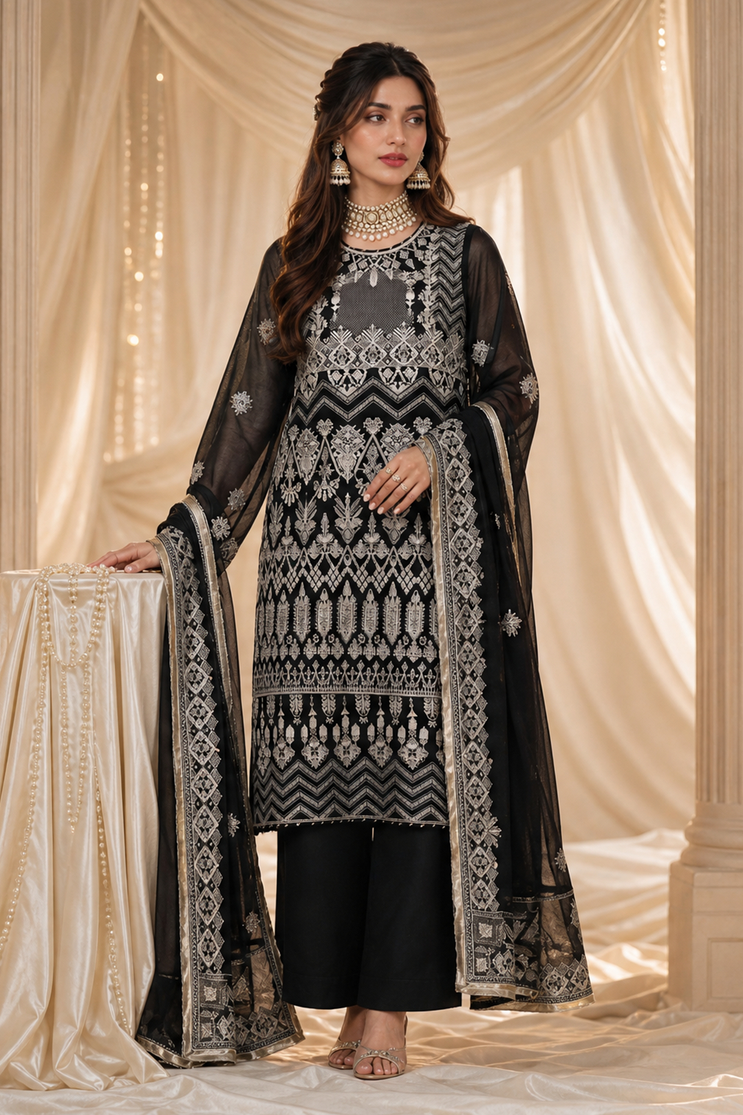 Embroidered Kurta Dupatta Trouser - 0766