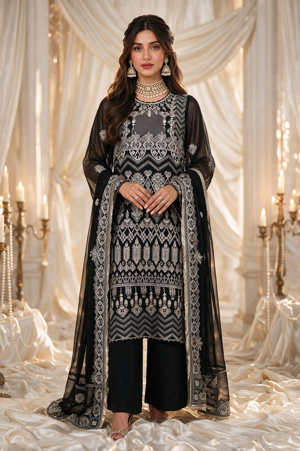 Embroidered Kurta Dupatta Trouser - 0766