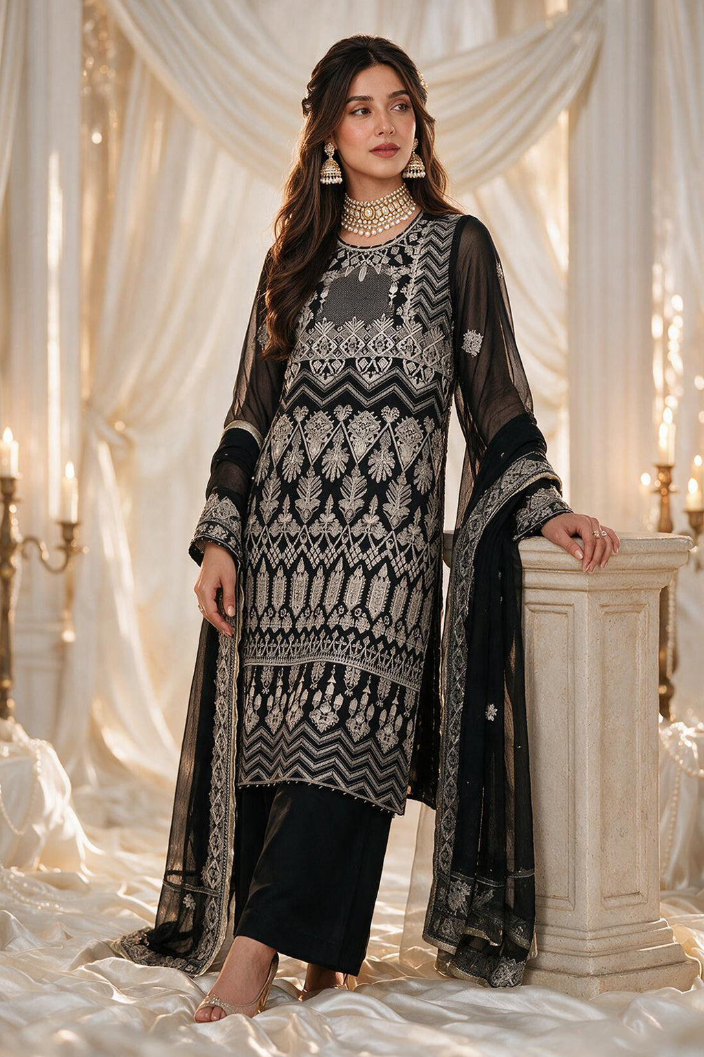Embroidered Kurta Dupatta Trouser - 0766