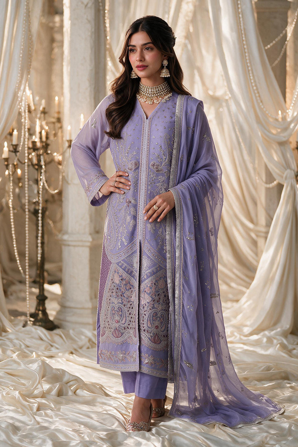 Embroidered Kurta Dupatta Trouser - 0767