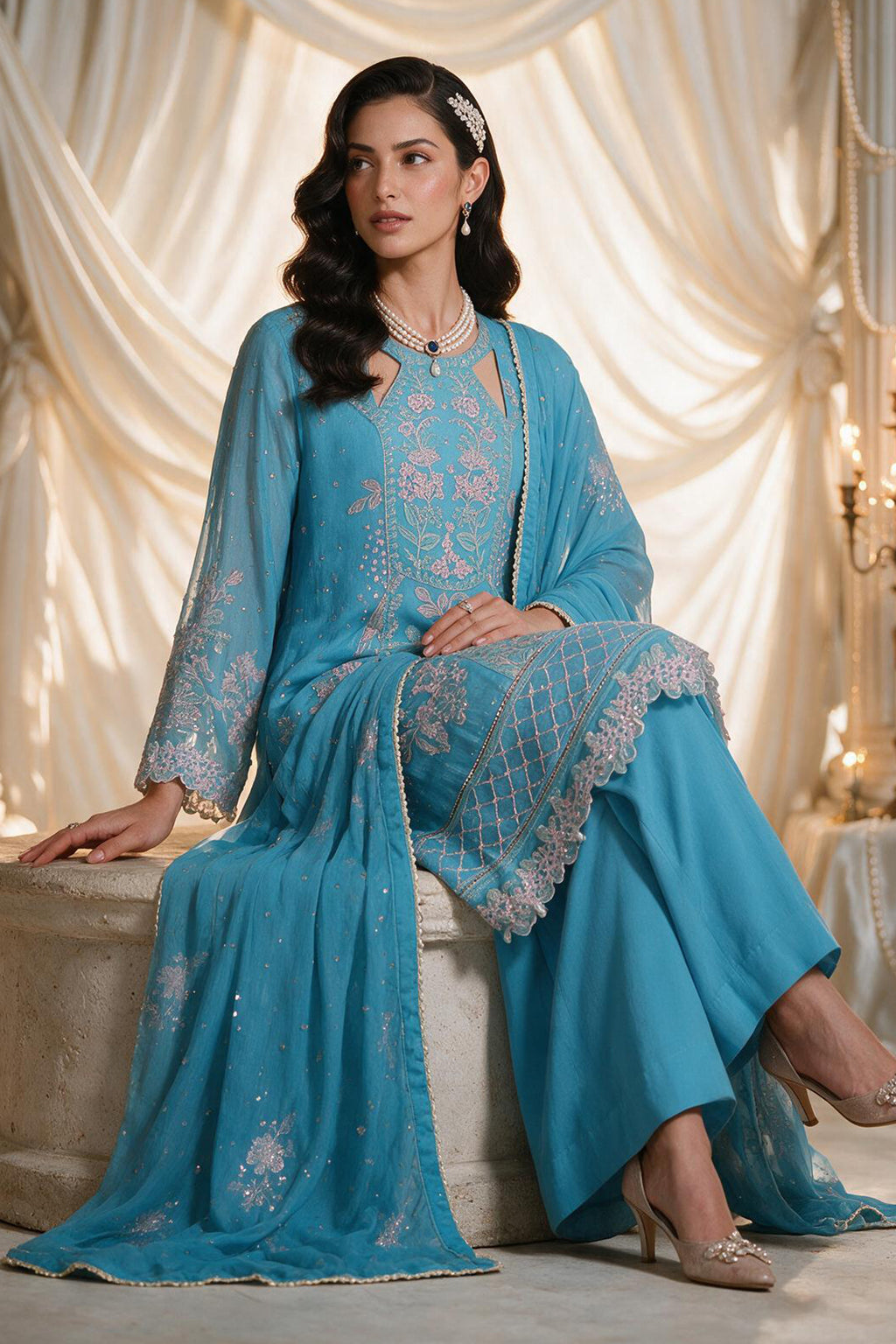 Embroidered Kurta Dupatta Trouser - 0769
