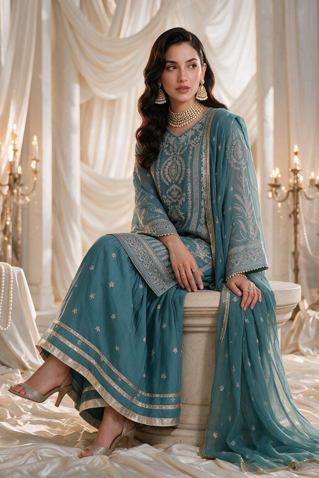 Embroidered Kurta Dupatta Trouser - 0772
