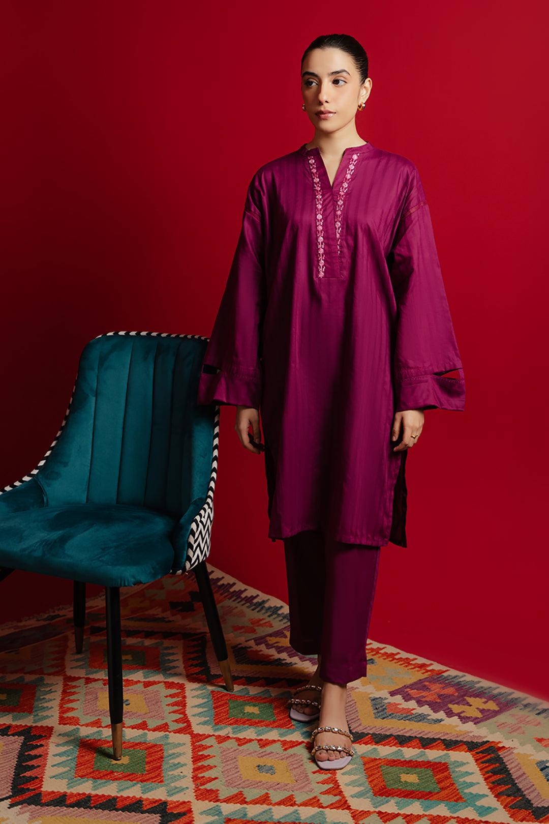 Embroidered Kurta Trouser - 1213