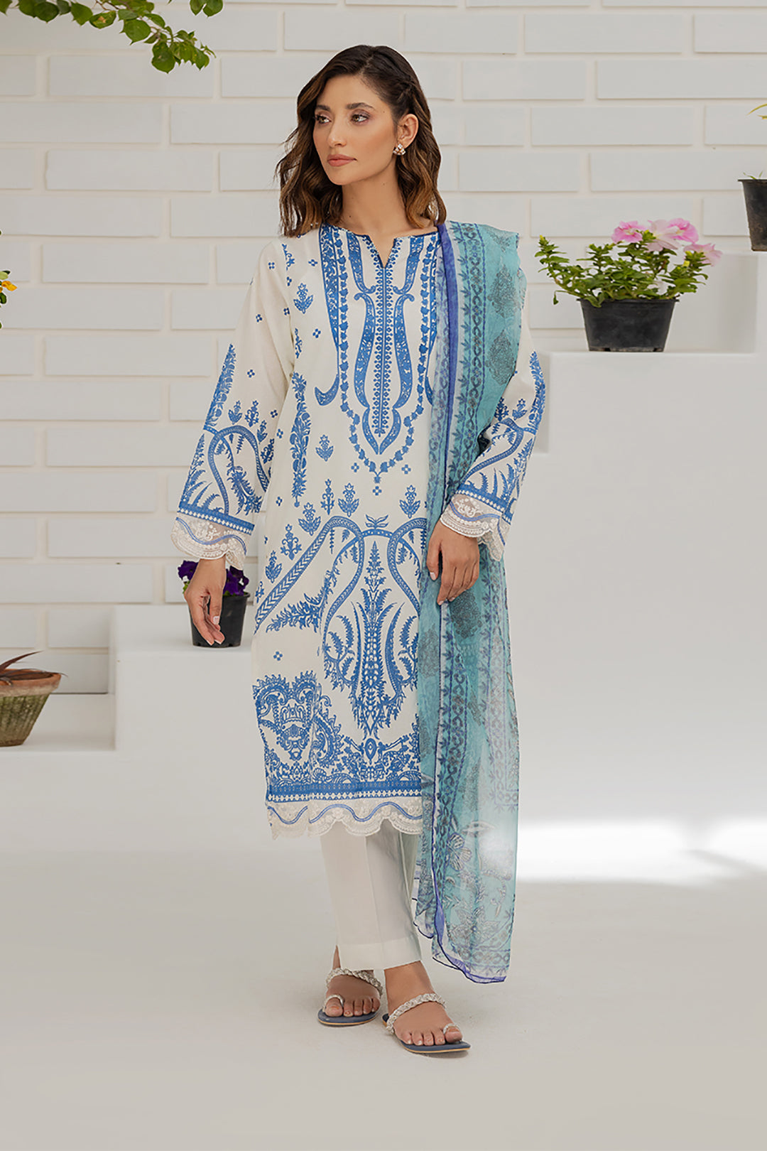 Embroidered Kurta Dupatta Trouser - 1076