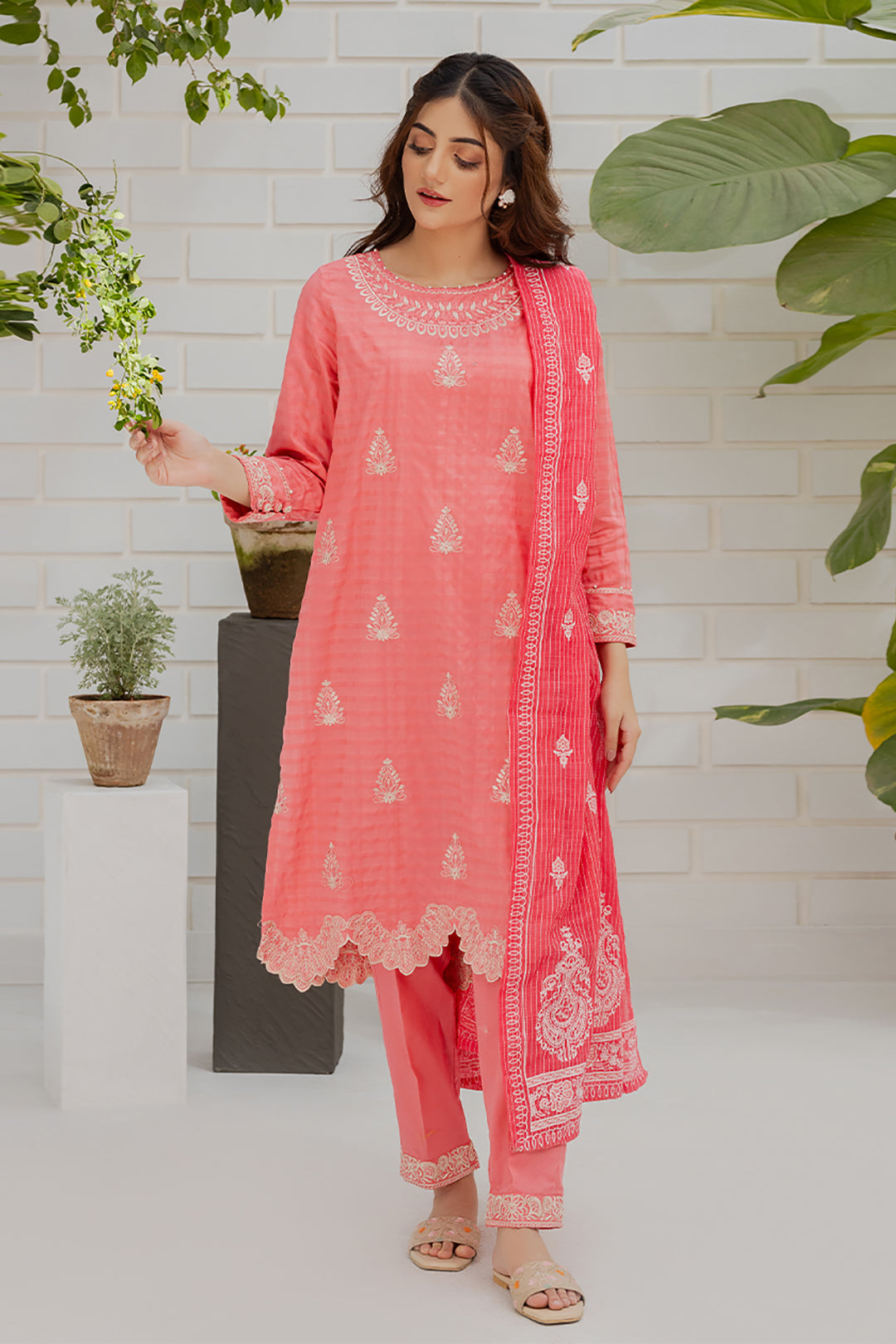 Embroidered Kurta Dupatta Trouser - 1099