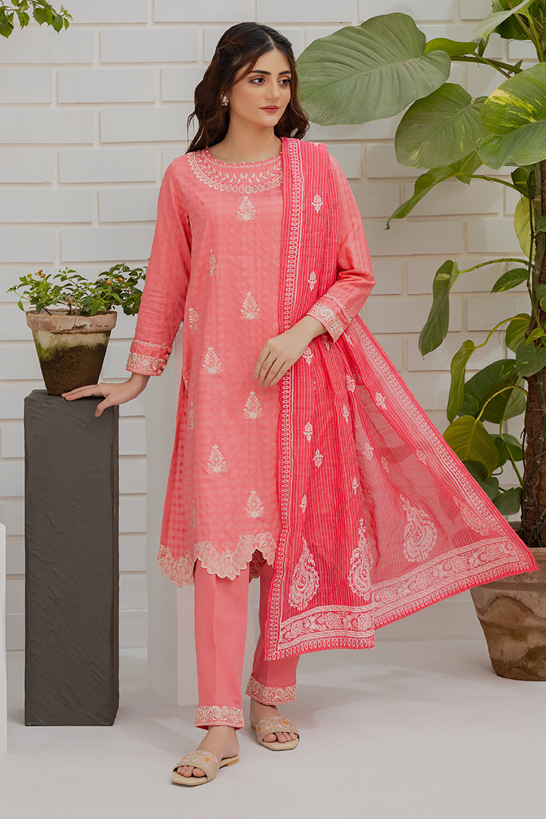 Embroidered Kurta Dupatta Trouser - 1099