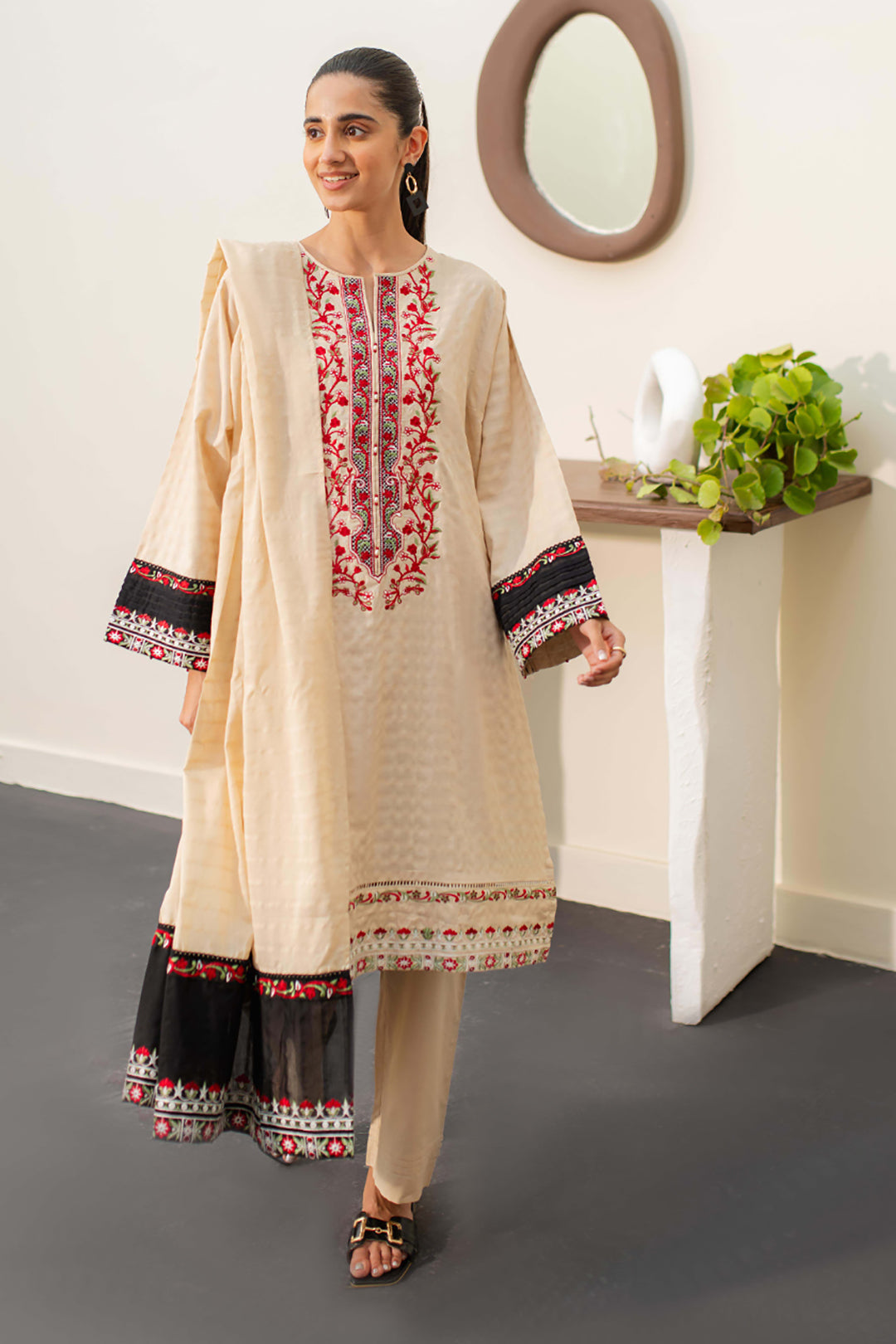 Embroidered Kurta Dupatta Trouser - 1229