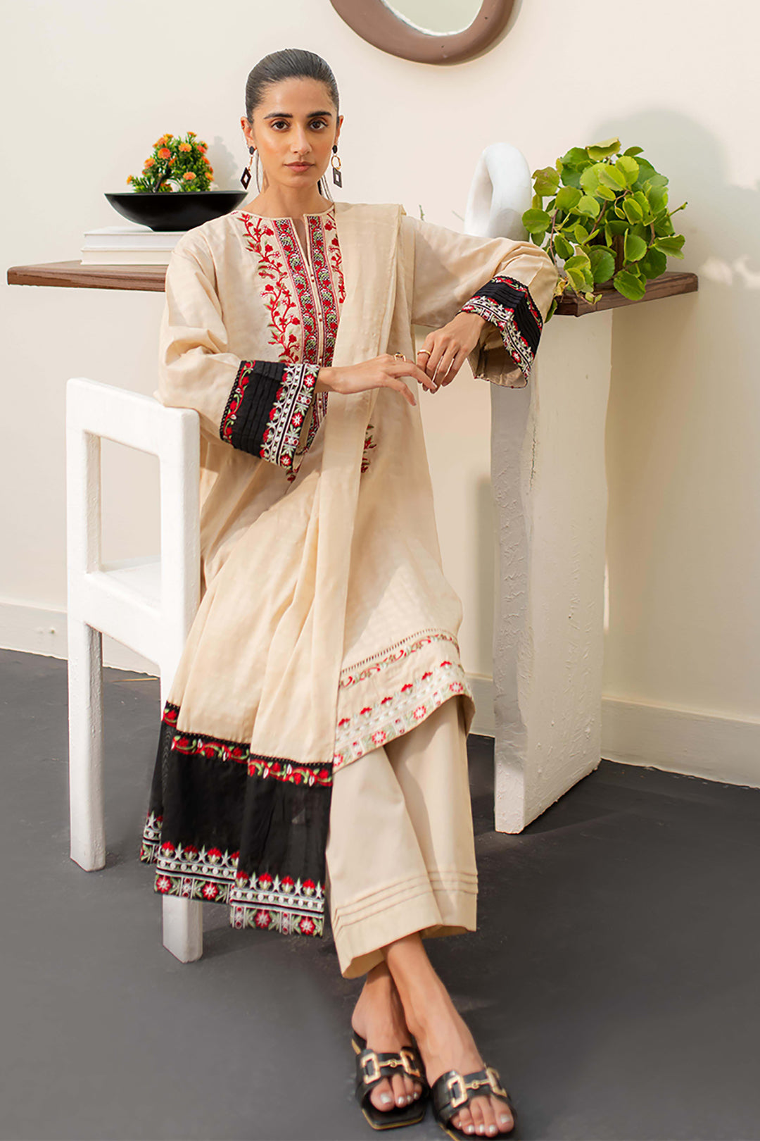 Embroidered Kurta Dupatta Trouser - 1229