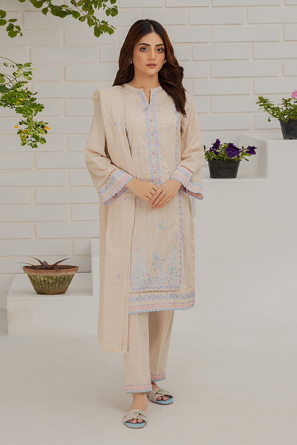 Embroidered Kurta Dupatta Trouser - 1232