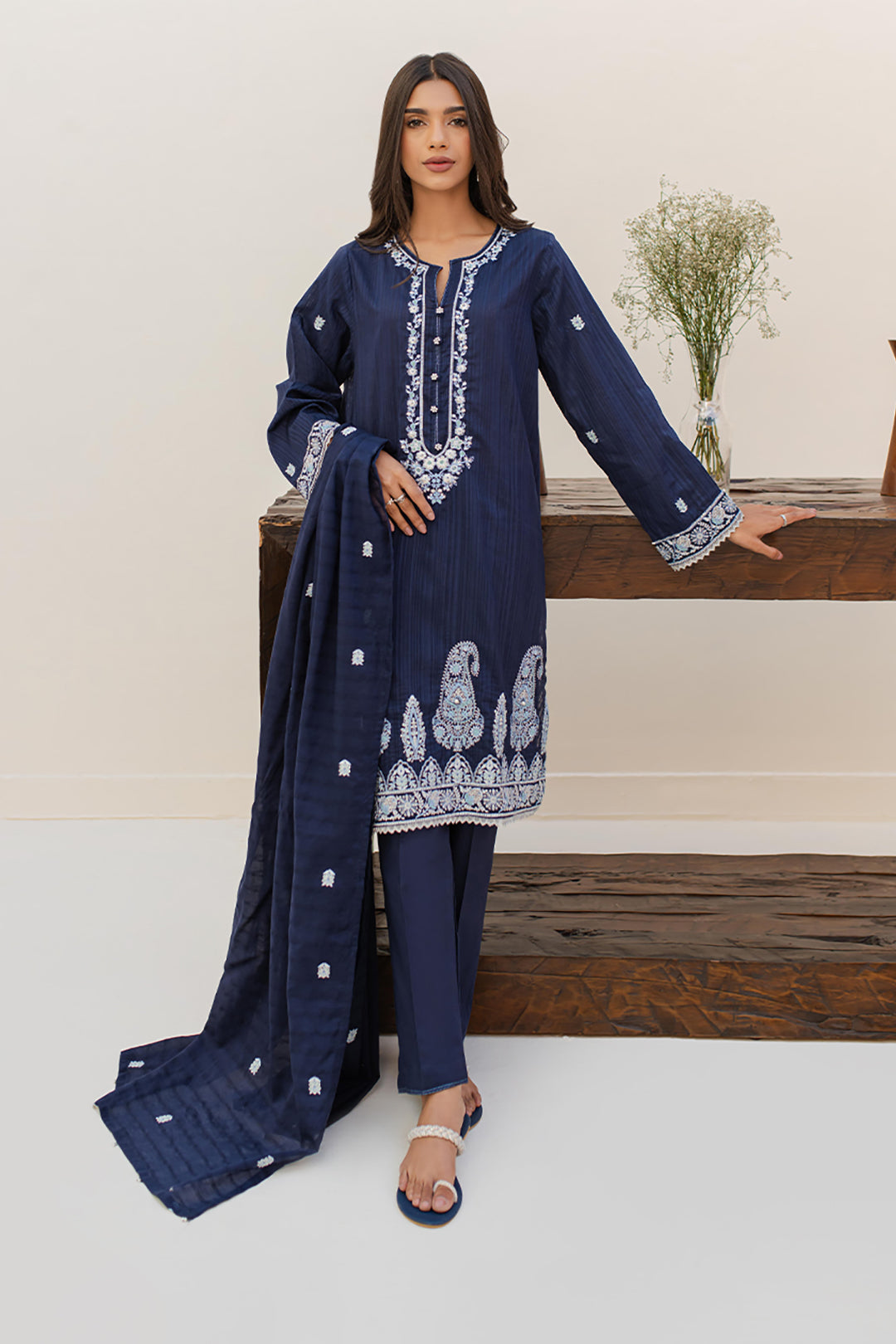 Embroidered Kurta Dupatta Trouser - 1243