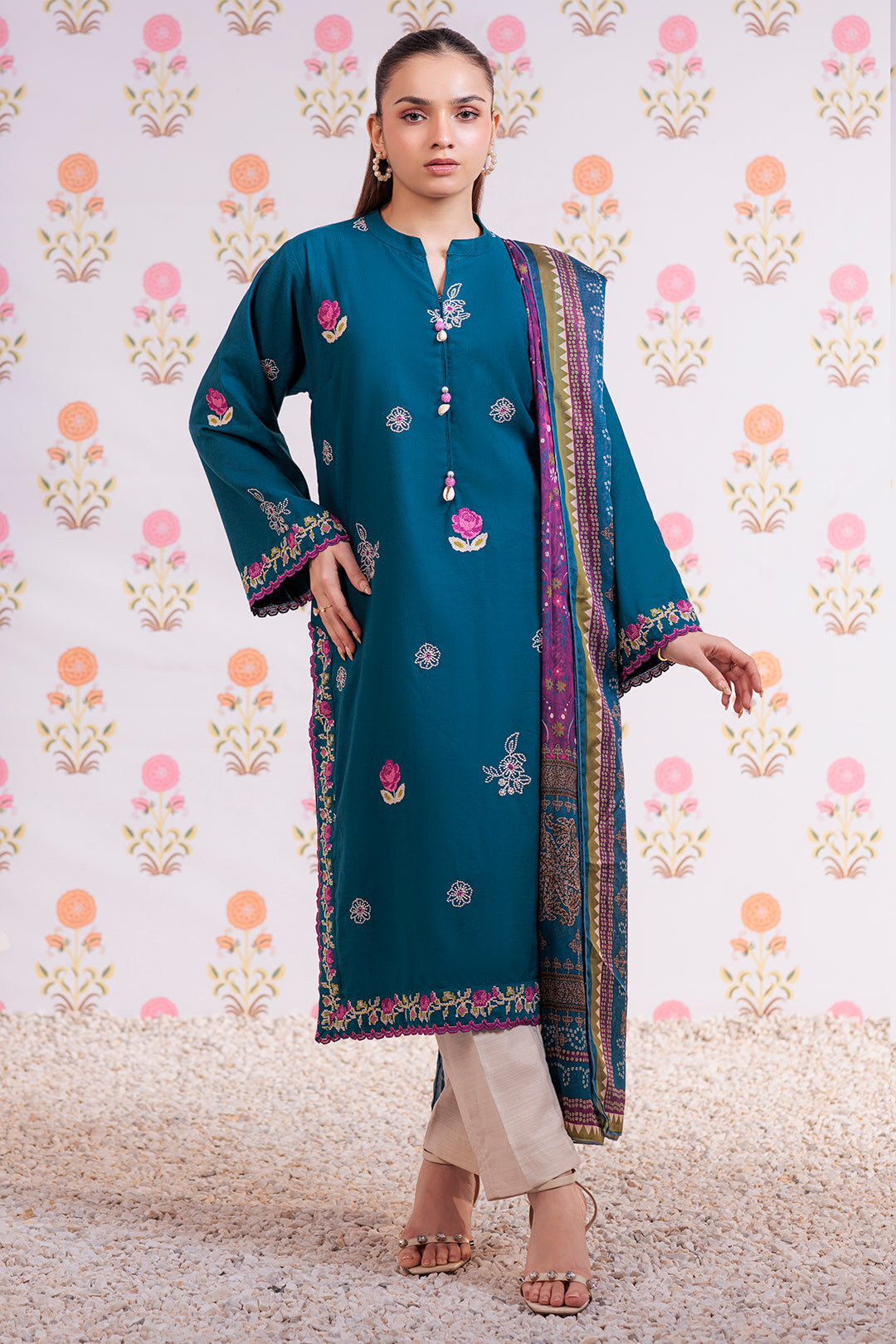 Embroidered Kurta Dupatta - 1986