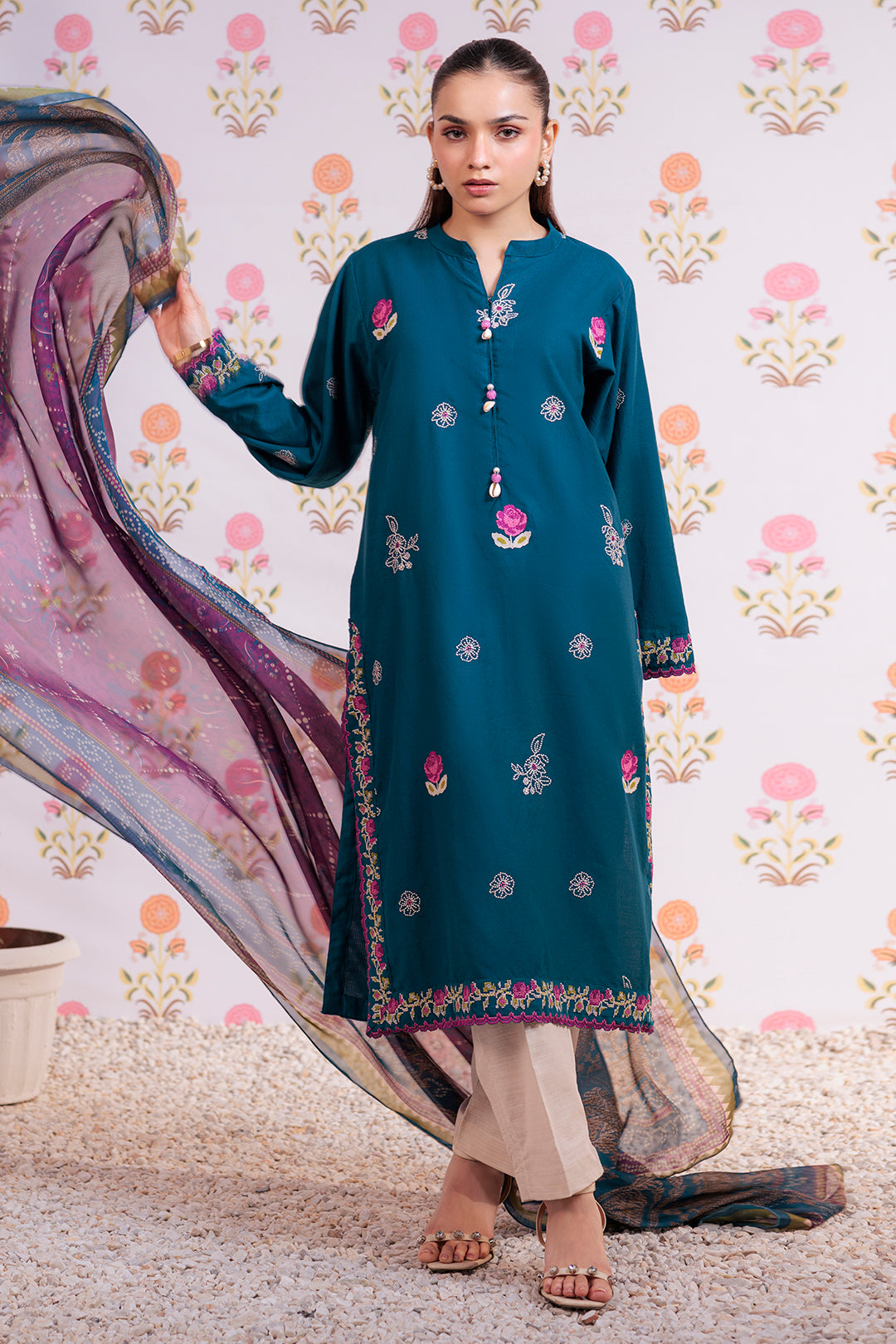 Embroidered Kurta Dupatta - 1986
