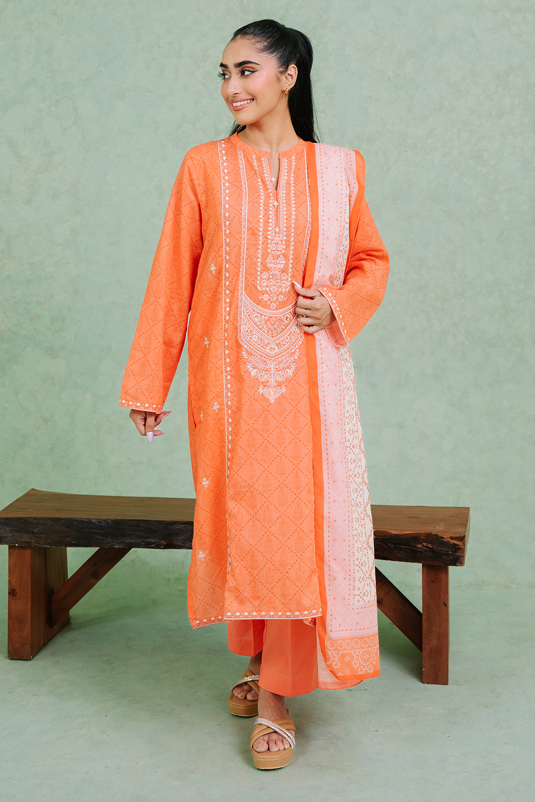 Embroidered  Kurta Dupatta Trouser - 1519