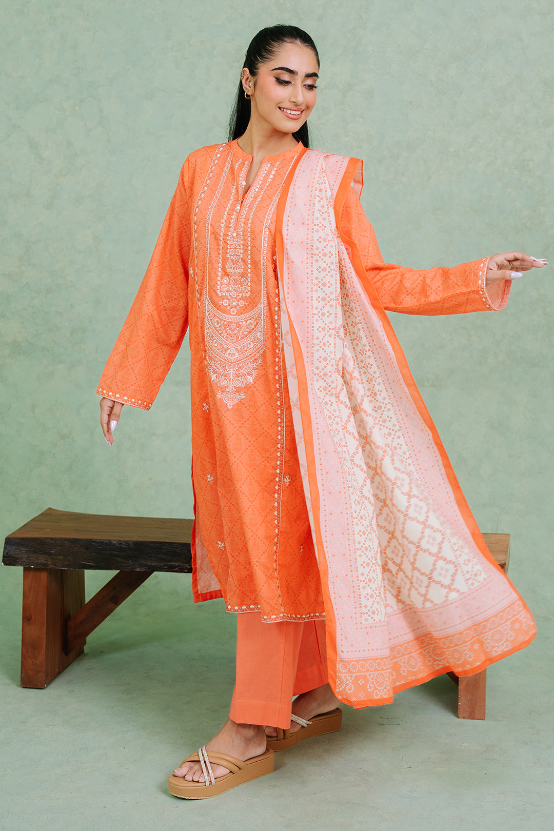 Embroidered  Kurta Dupatta Trouser - 1519