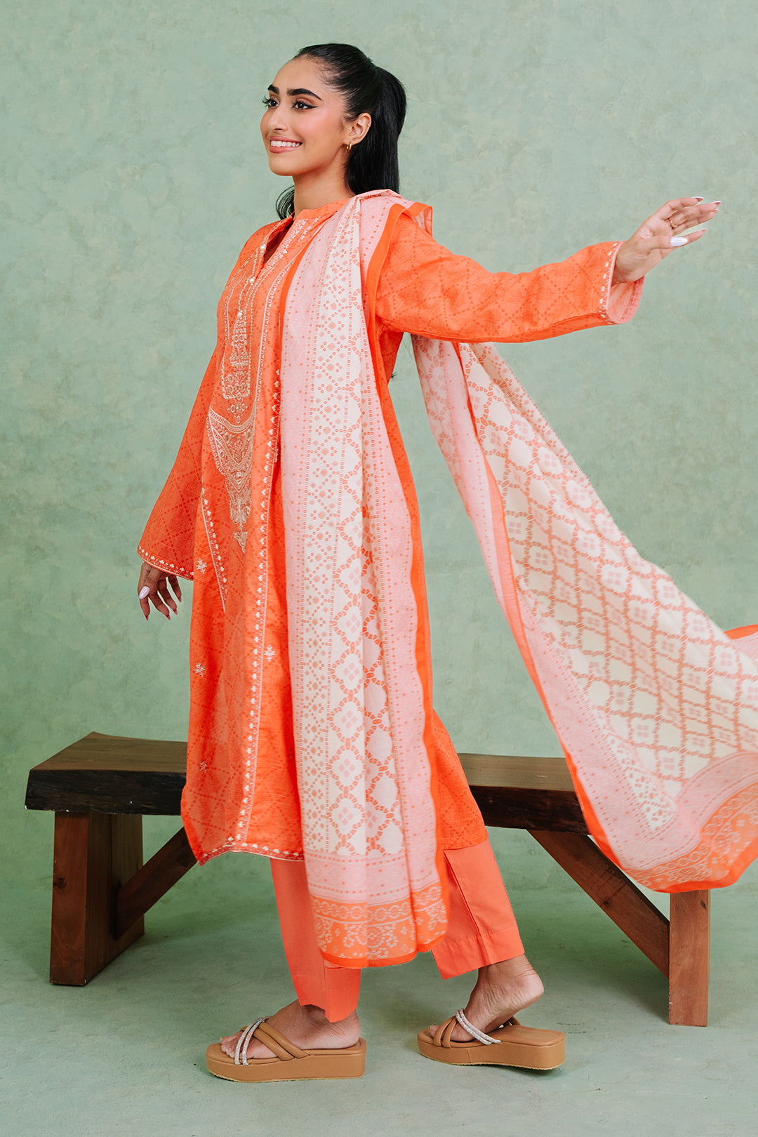 Embroidered  Kurta Dupatta Trouser - 1519