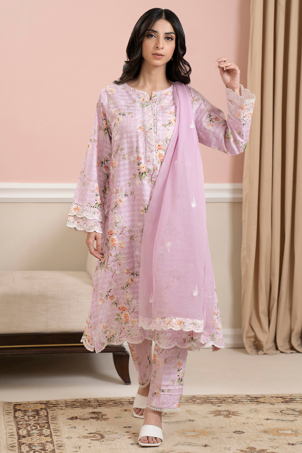 Embroidered Kurta With Trouser & Dupatta