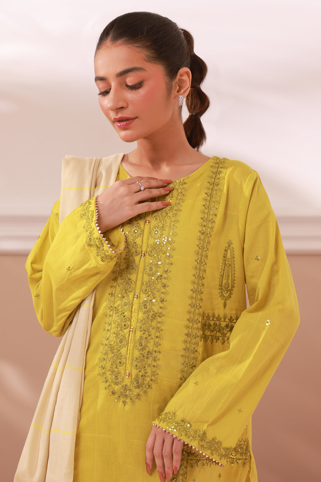 Women Cotton Green Printed Kurta Trouser Dupatta