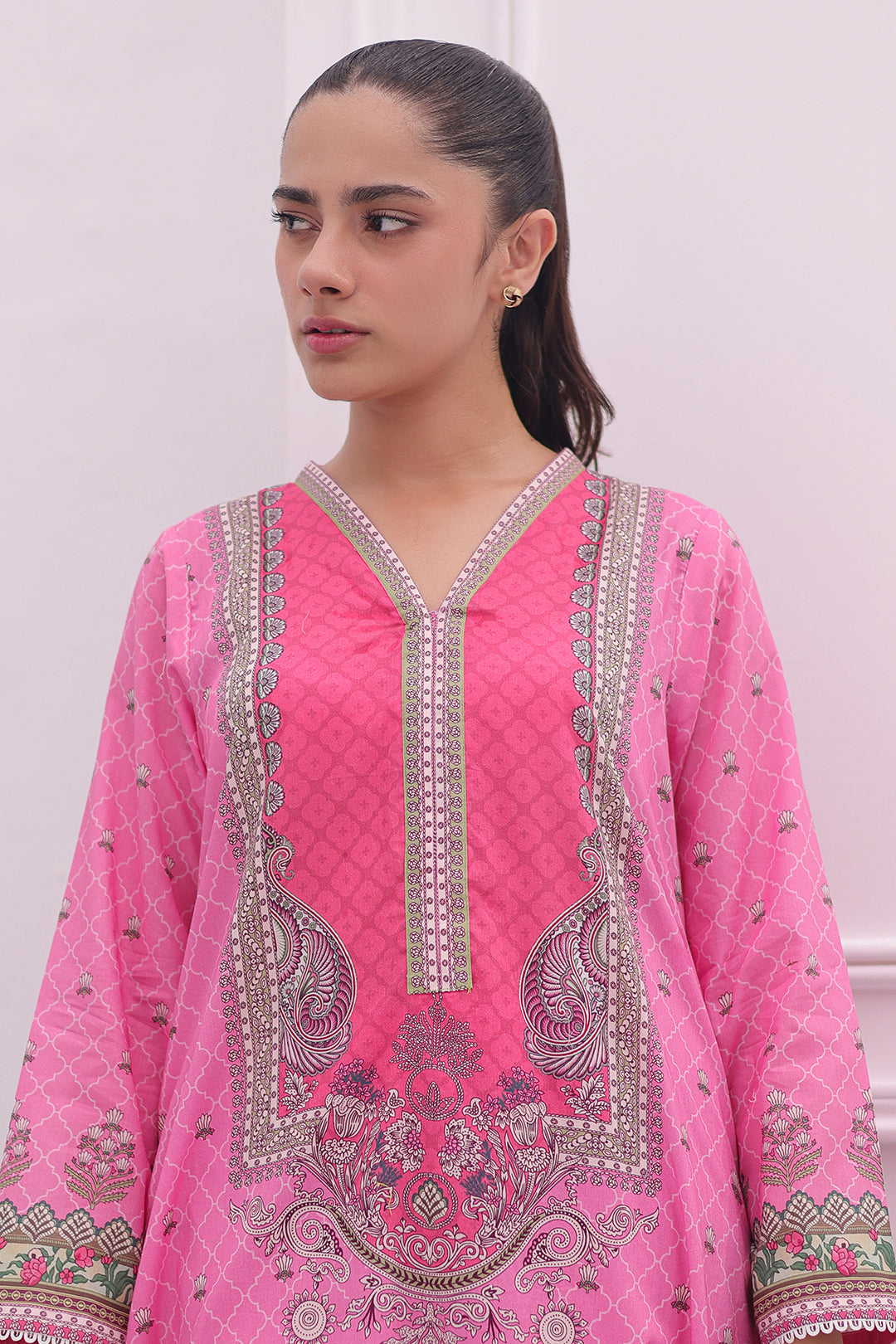 Women Pink Printed Flared Kurta With Trouser & Dupatta