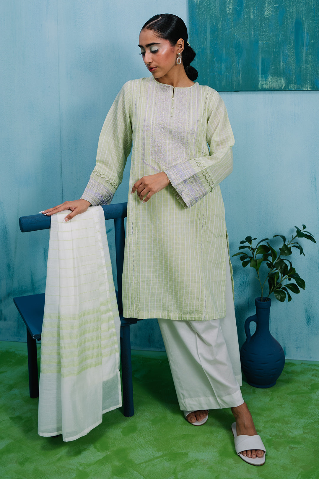 Embroidered Kurta Dupatta Trouser - 2129