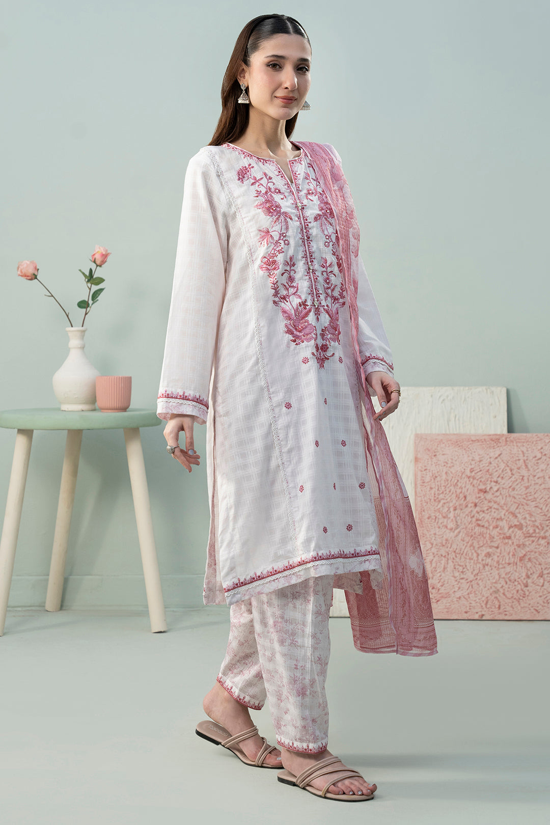 Embroidered Kurta Dupatta Trouser - 2135