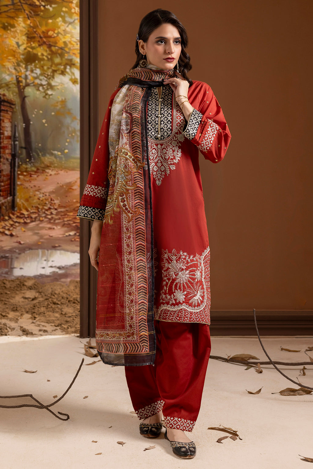 Embroidered Kurta Dupatta Trouser - 2136
