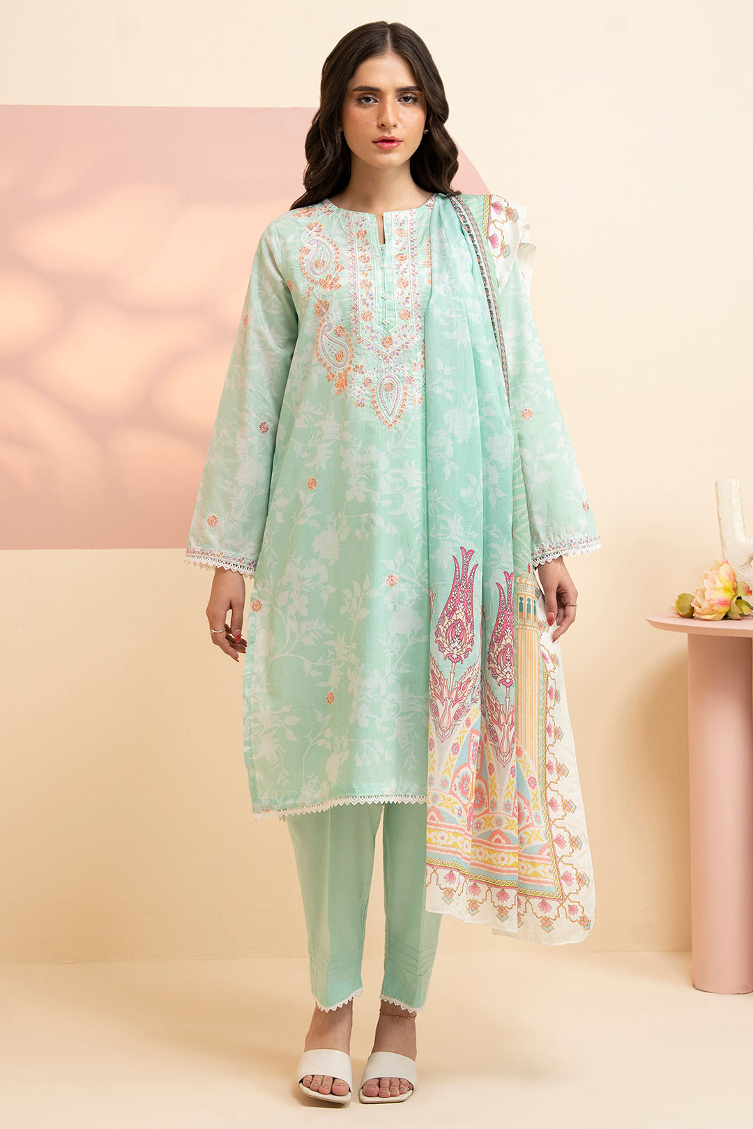 Embroidered Kurta Dupatta Trouser - 1455