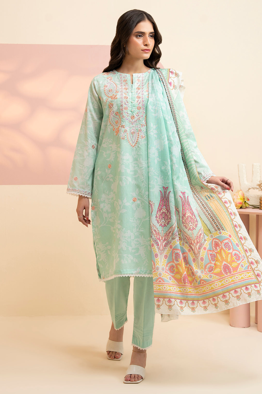 Embroidered Kurta Dupatta Trouser - 1455