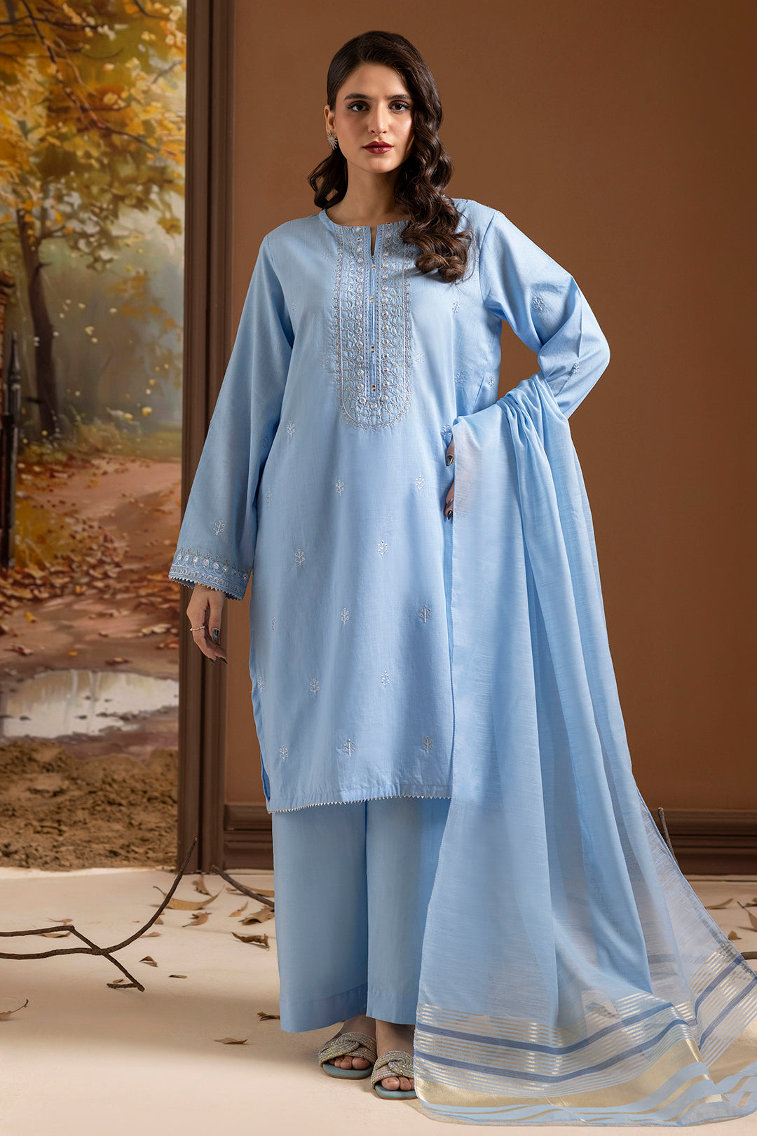 Embroidered Kurta Dupatta Trouser - 1491