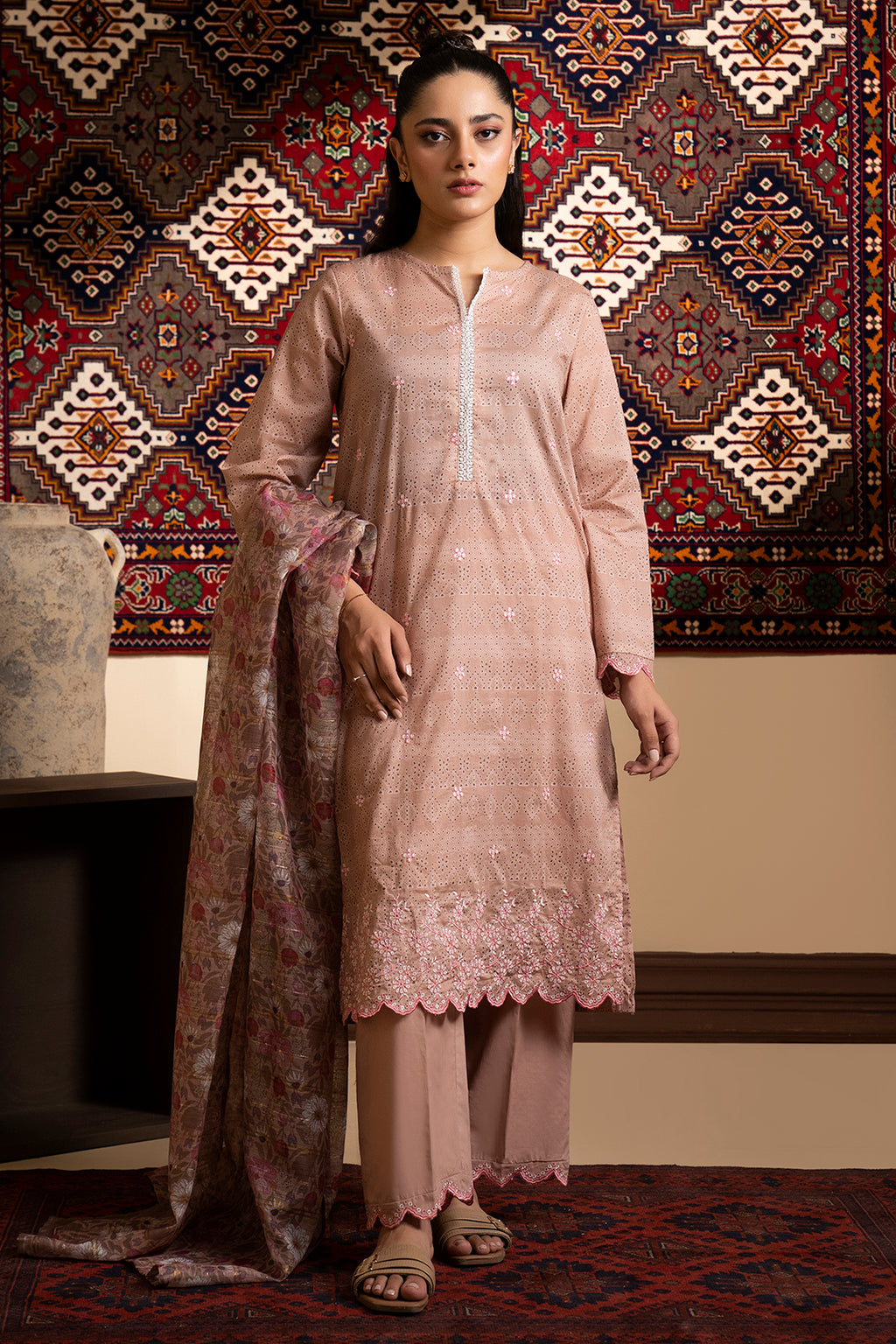 Embroidered Kurta Dupatta Trouser - 1493