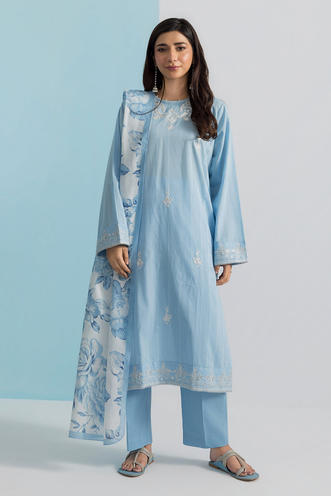 Embroidered Kurta Dupatta Trouser - 1717