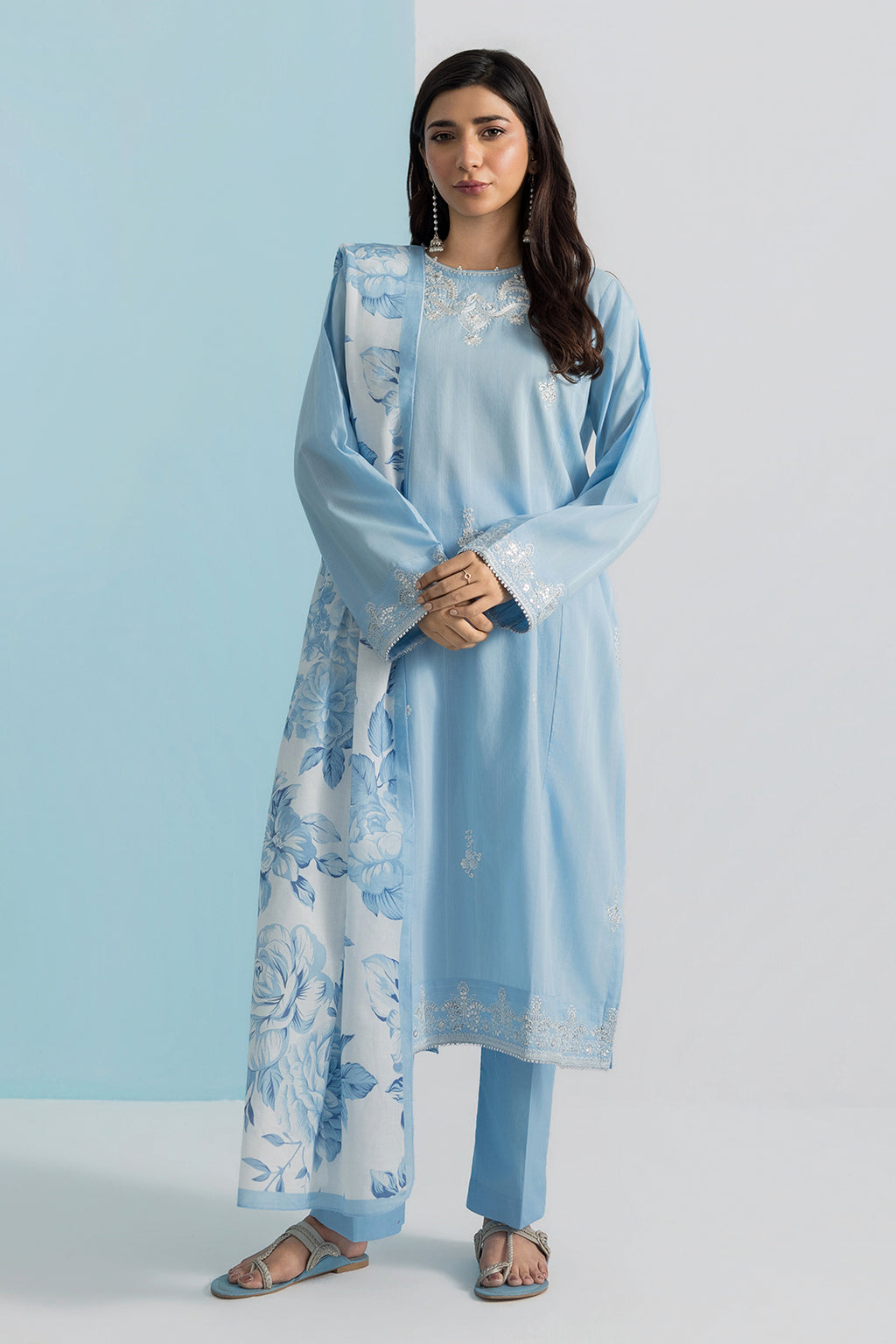 Embroidered Kurta Dupatta Trouser - 1717