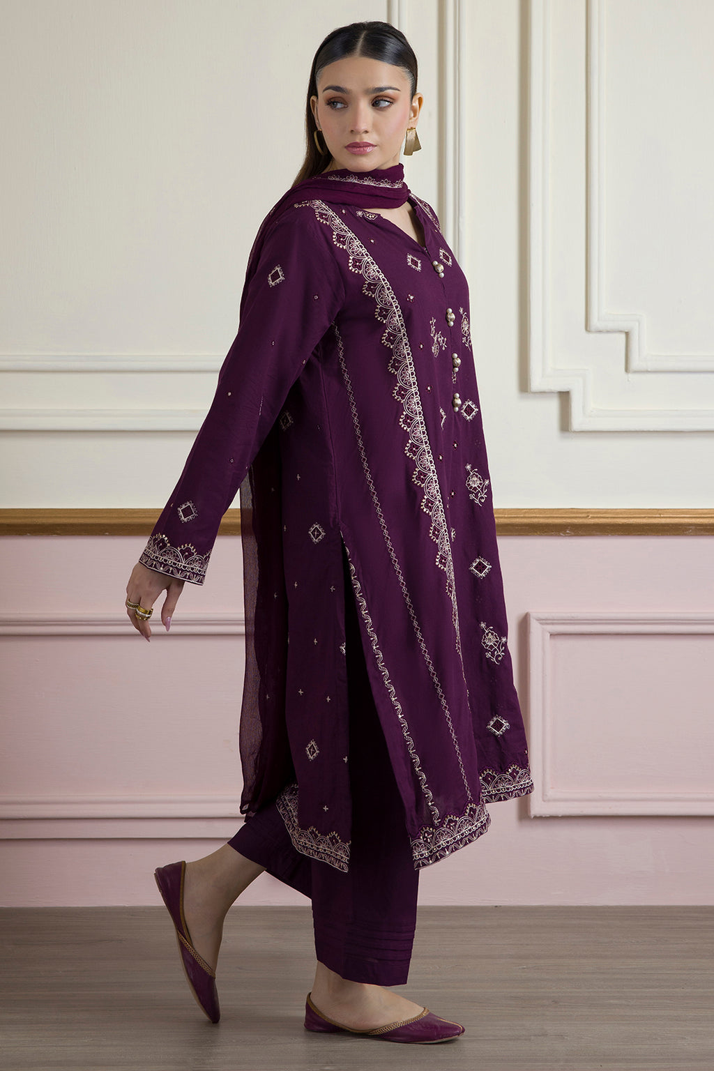 Embroidered Kurta Dupatta Trouser - 2607