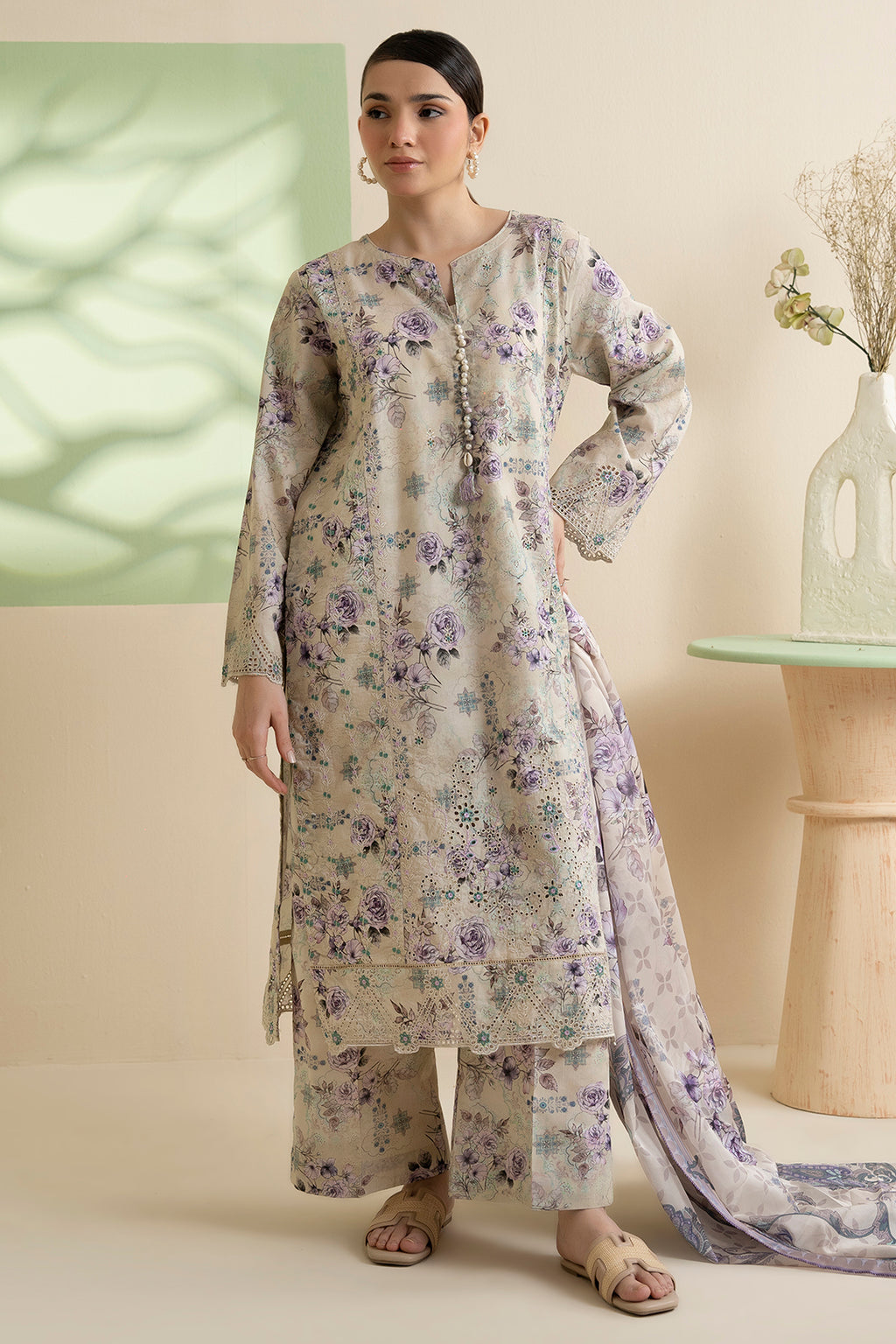 Embroidered Kurta Dupatta Trouser - 2609
