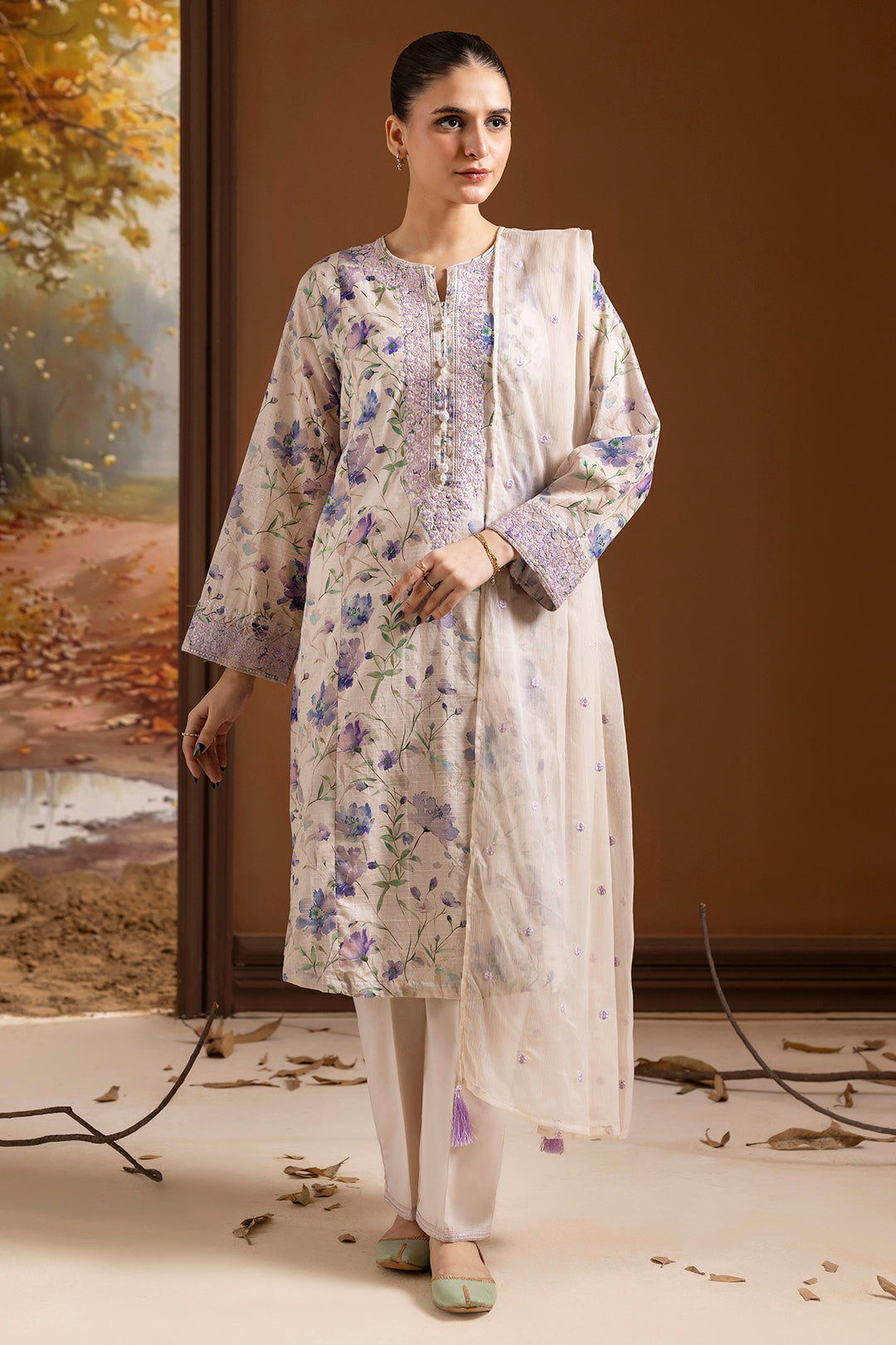 Embroidered Kurta Dupatta Trouser - 2639