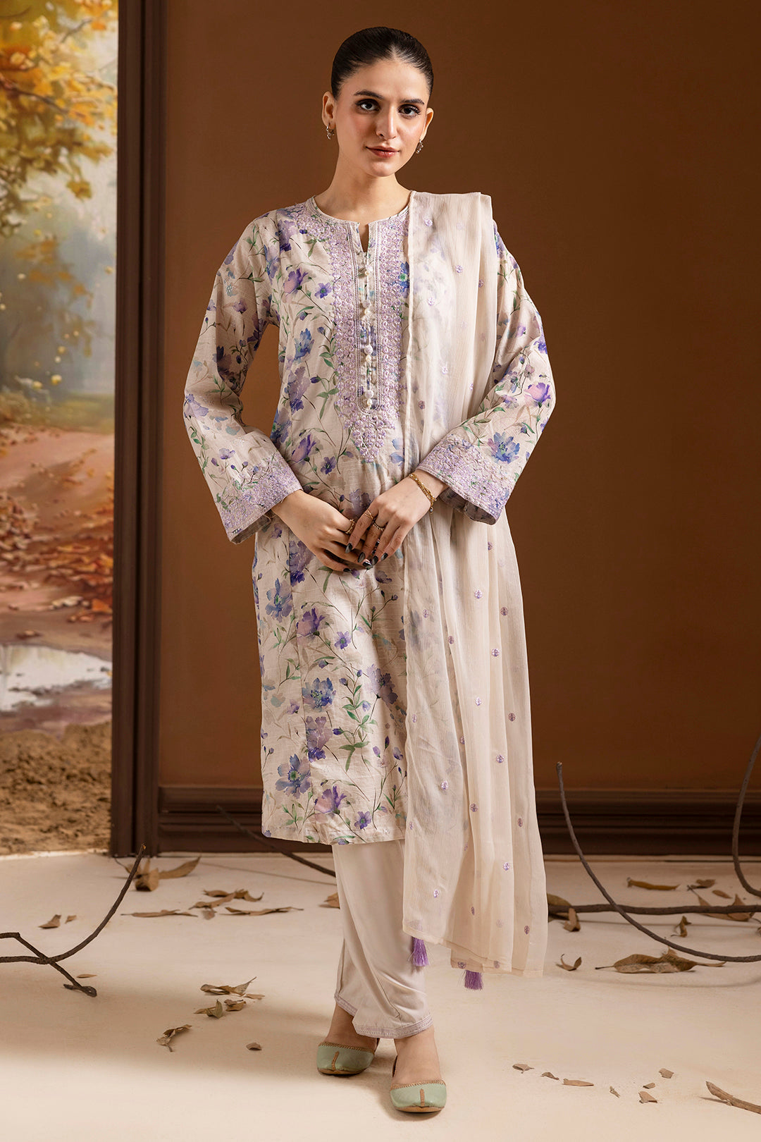 Embroidered Kurta Dupatta Trouser - 2639