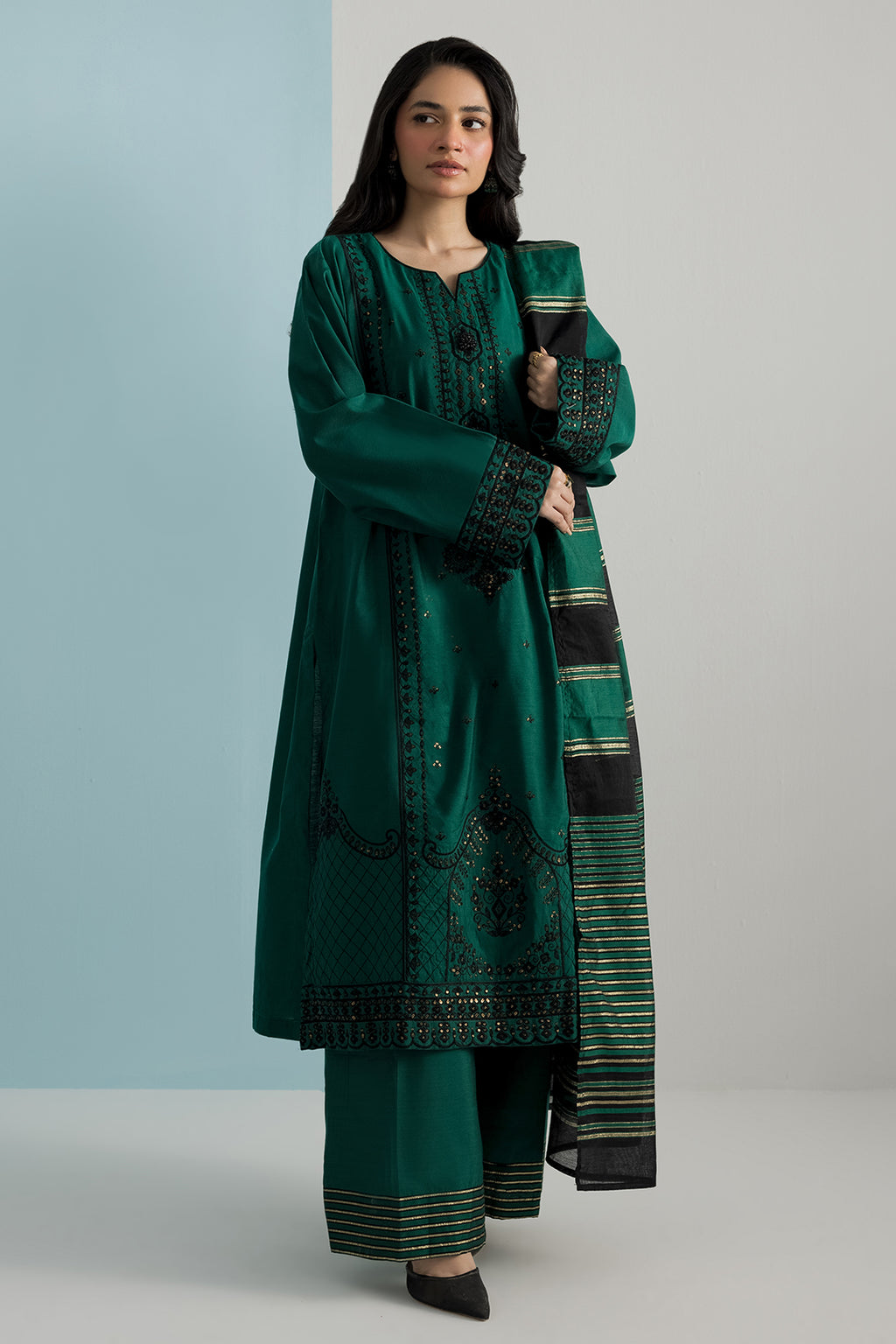 Embroidered Kurta Dupatta Trouser - 2687