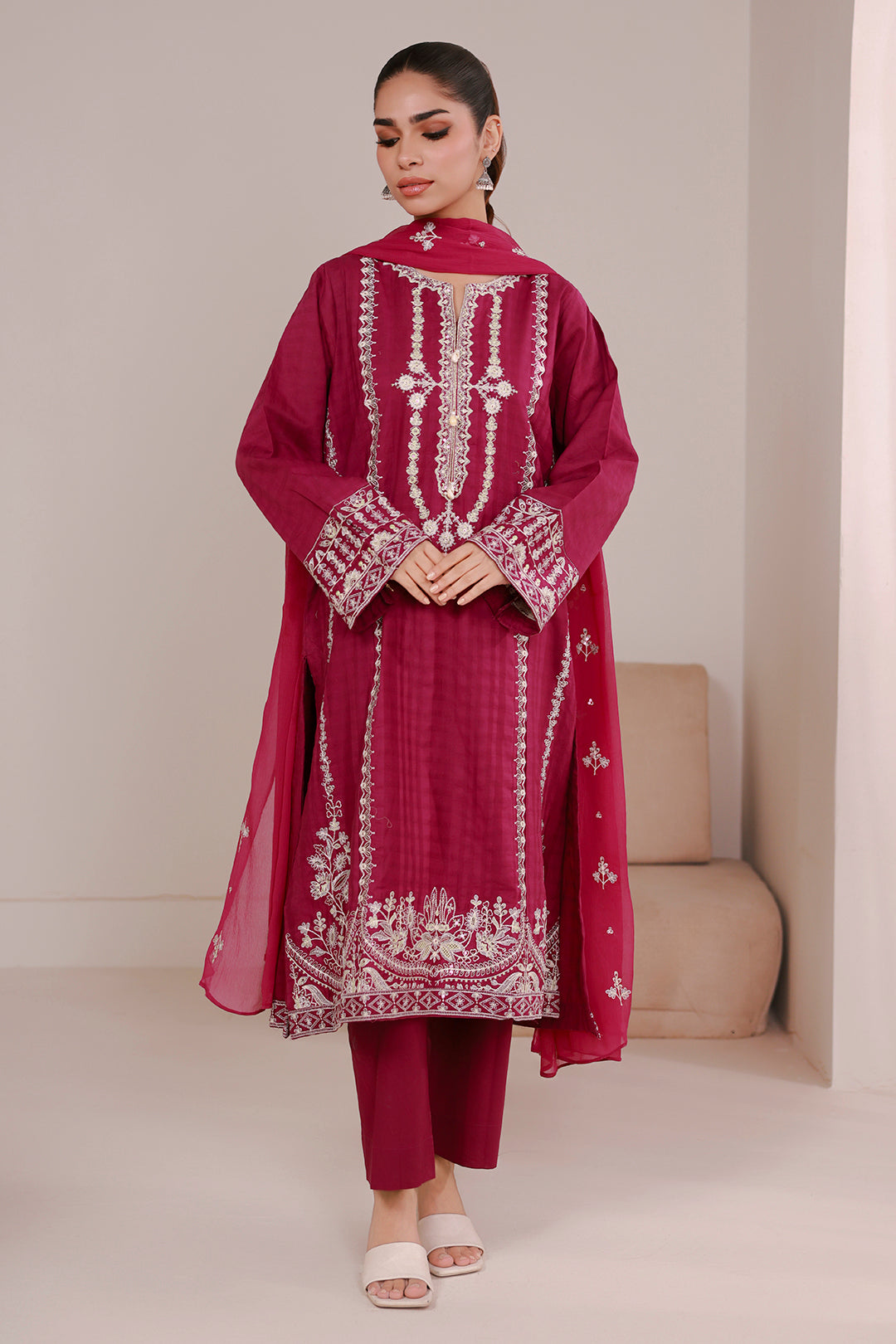Embroidered Kurta Dupatta Trouser - 2690
