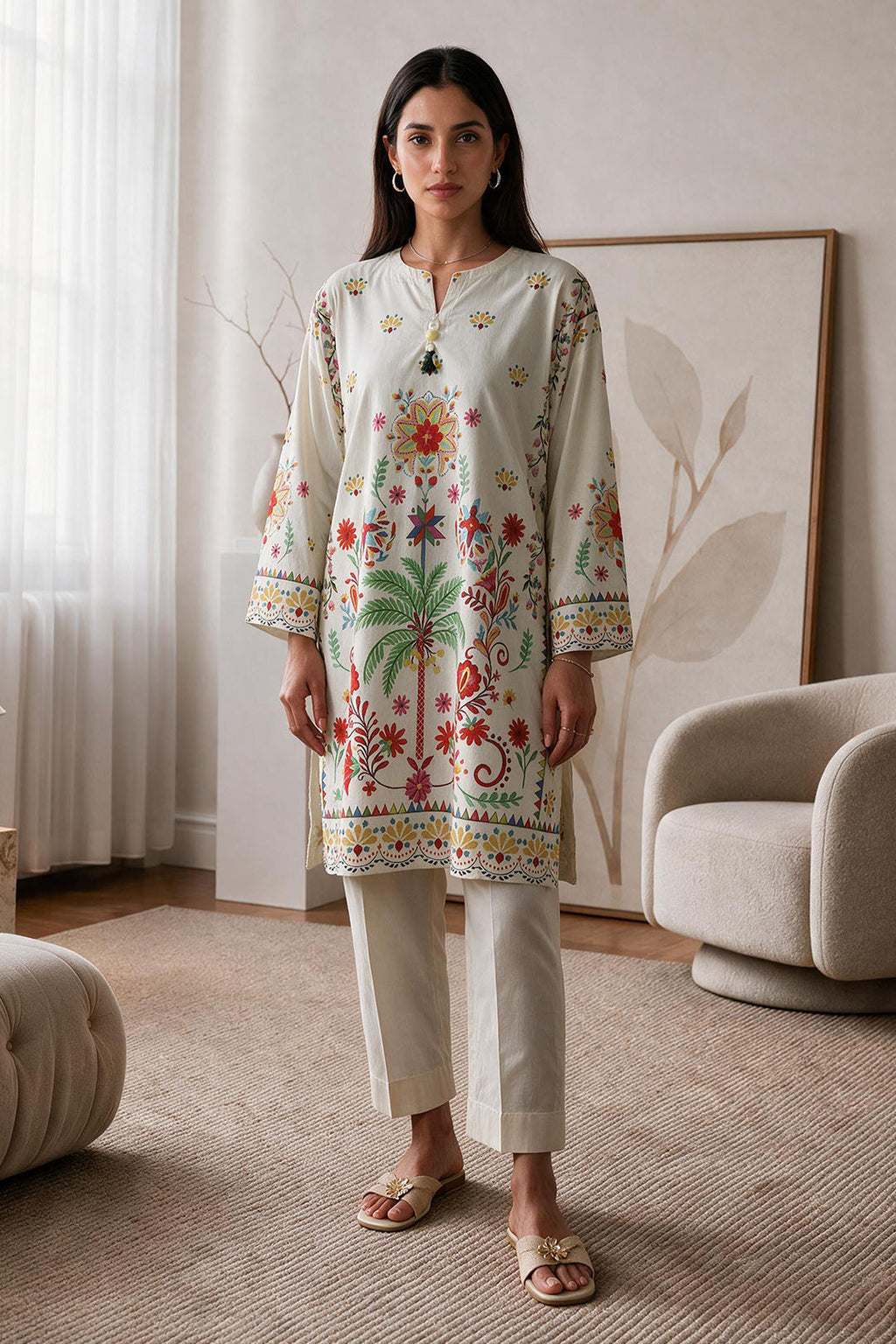 Embroidered Kurta - 3054