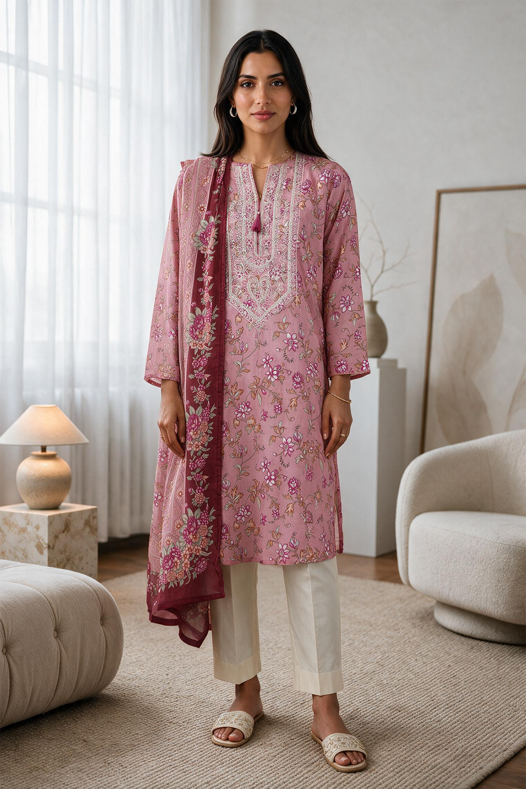 Embroidered Kurta Dupatta - 1941