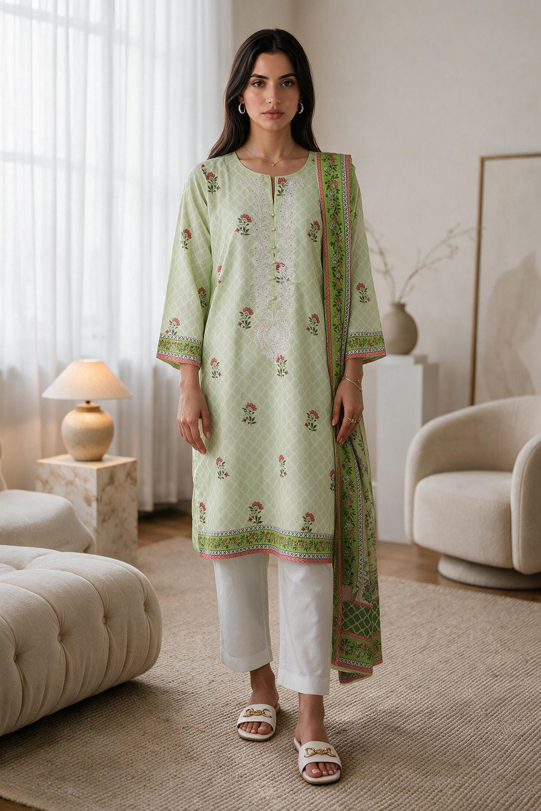 Embroidered Kurta Dupatta - 1942