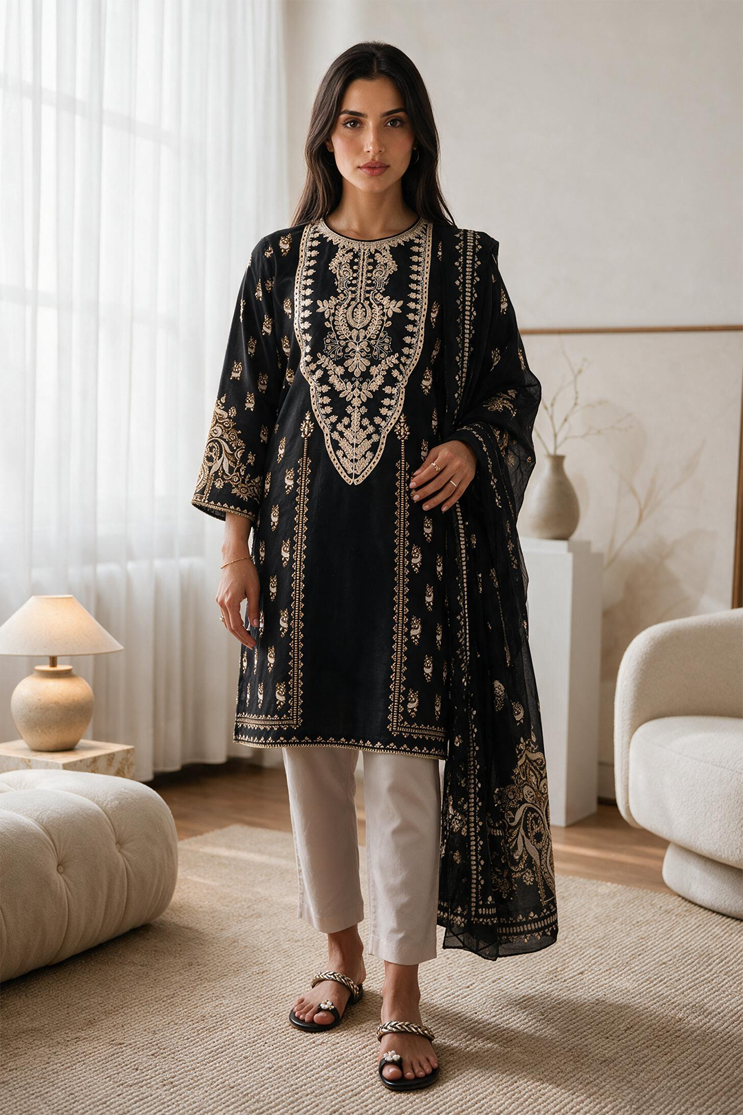 Embroidered Kurta Dupatta - 2121