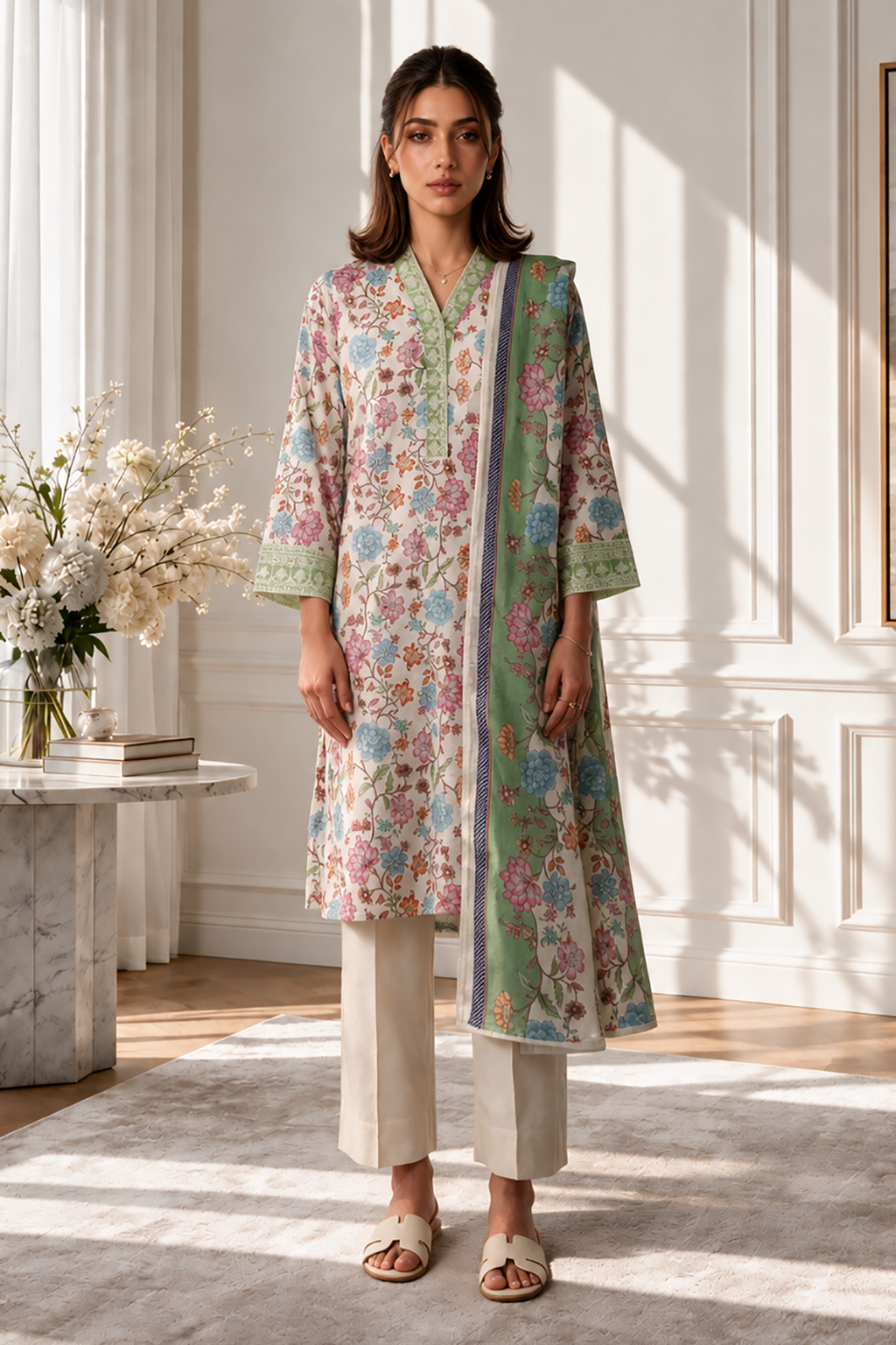 Embroidered Kurta Dupatta - 2129