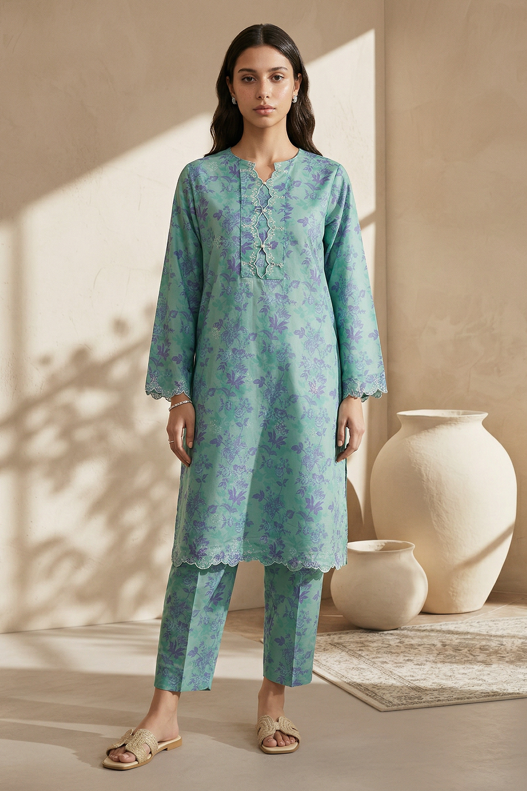 Embroidered Kurta Trouser - 2372
