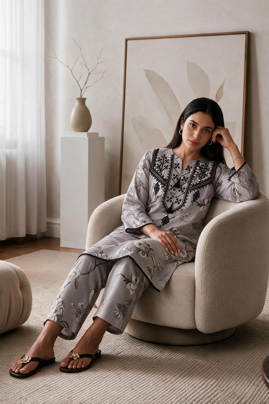 Embroidered Kurta Trouser - 2391