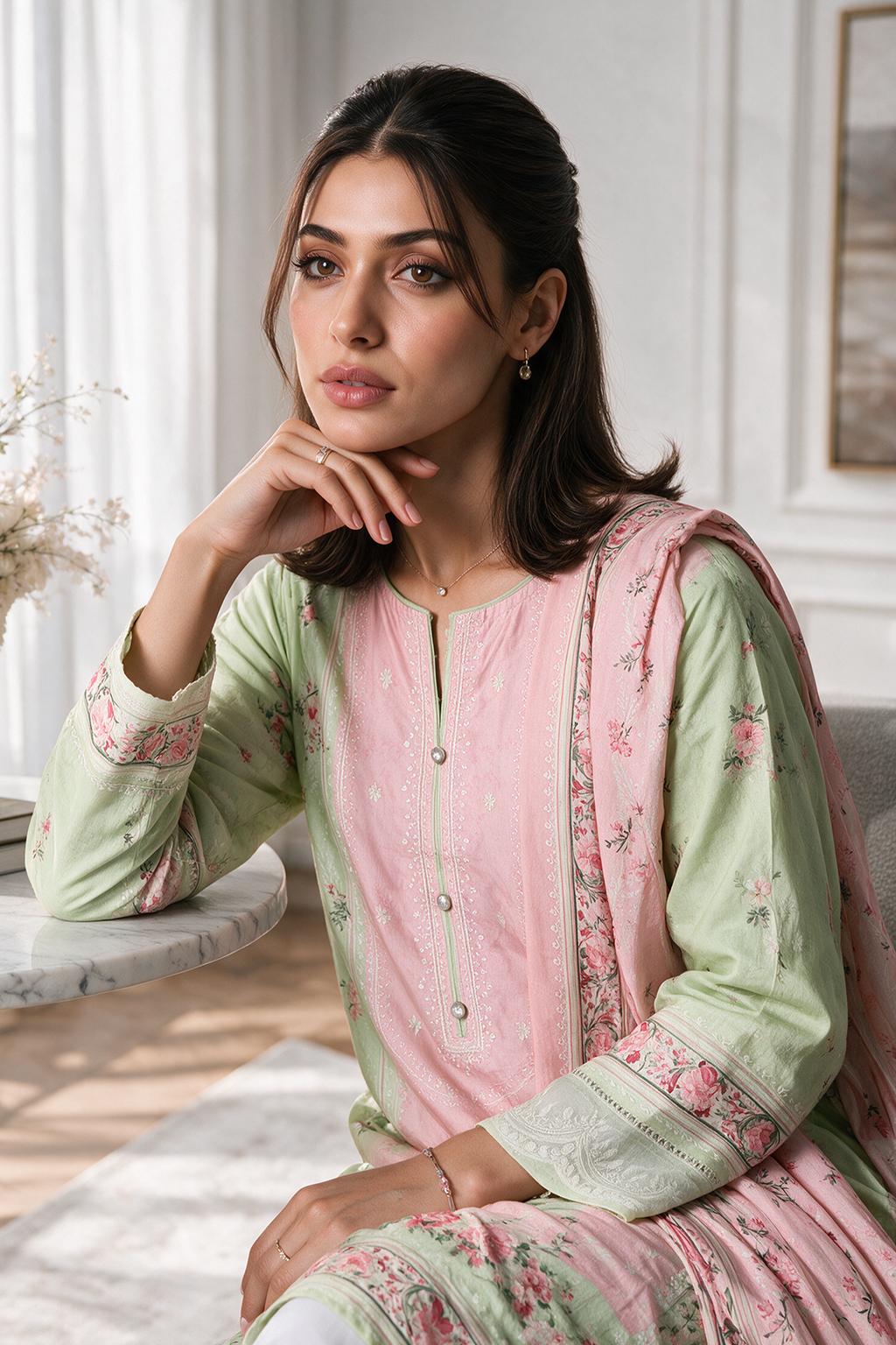 Embroidered Kurta Dupatta - 2423