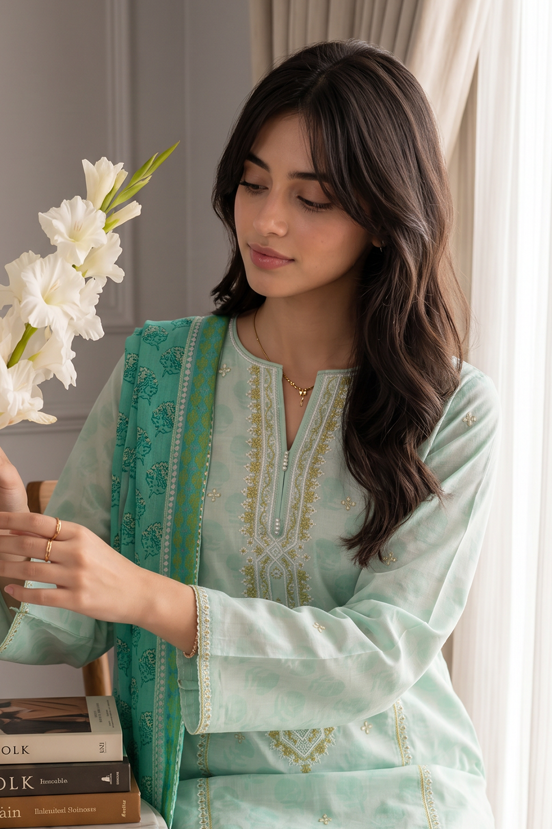 Embroidered Kurta Trouser - 2424